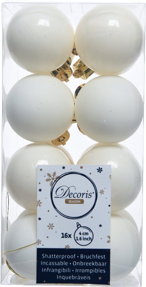 Decoris kleine kerstballen - 16x st - wol wit - 4 cm - kunststof - kerstversiering
