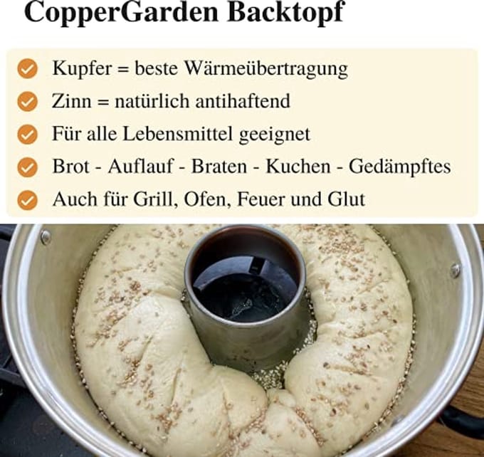 Bakpan van koper - 24 cm diameter voor camping en grill