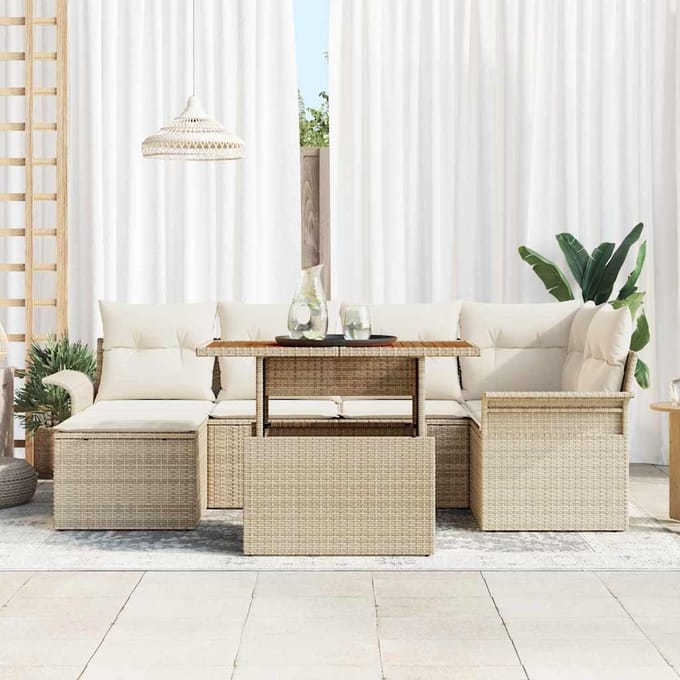 vidaXL - Tuinbank - Set - 7 - st - Beige - en - Crème - poly - rattan