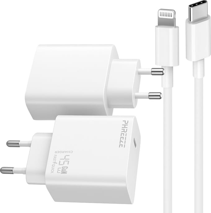 Phreeze usb C oplader met MFi Lightning kabel - Power Delivery snellader geschikt voor iPhone en iPad