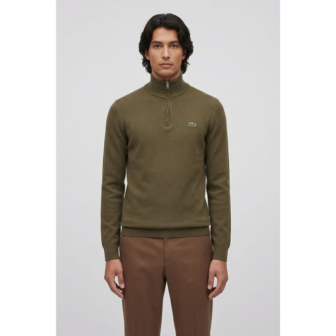 Lacoste Zipped High Neck Cotton Sweater Olive Größe: M | Pullover Outlet | Herren | Grün