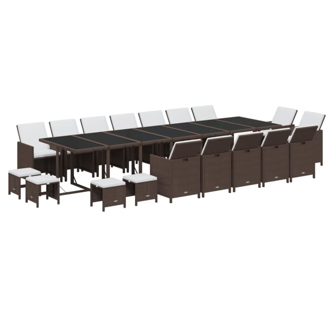 vidaXL - 19-delige - Tuinset - met - kussens - poly - rattan - bruin