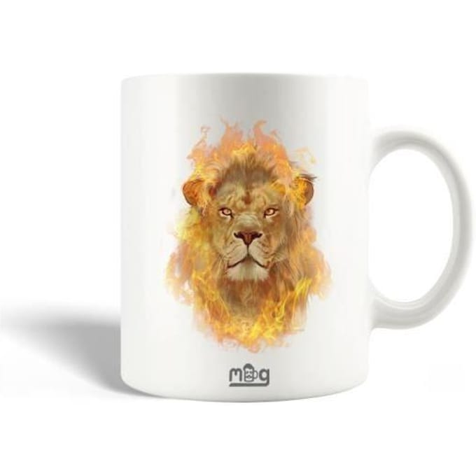 Mug en Céramique - Lion de feu - 30cl - Compatible lave-vaisselle - Blanc - Rond