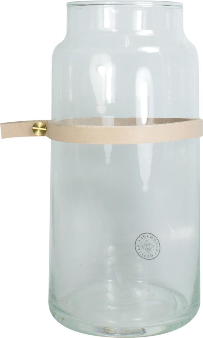TAK Design Vaas Wrap Me Mini - Incl. Lederen Band - Glas - Ø10 x 20 cm - Bruin