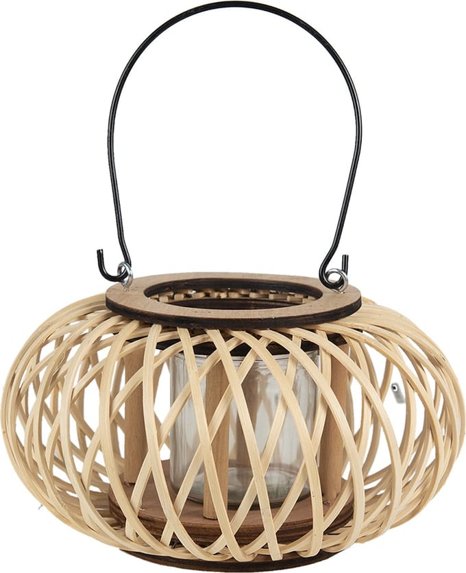 Clayre & Eef Windlicht Ø 23x12 cm Beige Bamboe