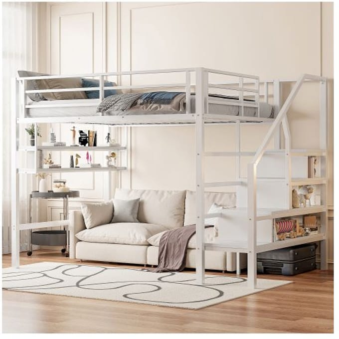 Verhoogd slaapzolder - MUVOE - 140x200 cm - Kleedruimte - Wit - Kind wit