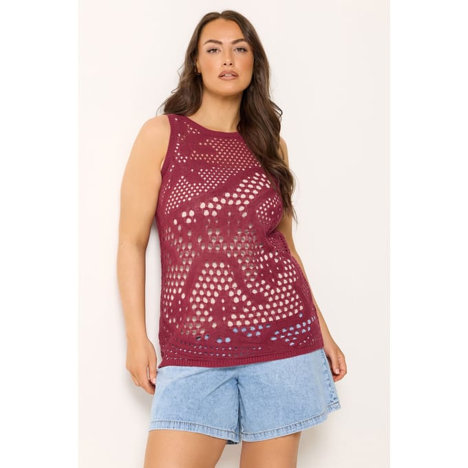Yours Bordeauxrode Gebreide Top Met Stikdetails Size 50-52