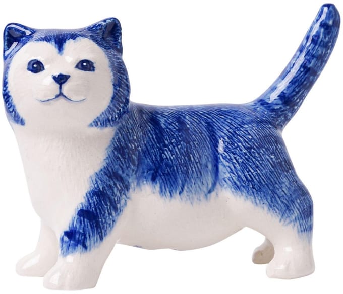 Heinen Delfts Blauw - Miniatuur Katje - Keramiek - 9 cm
