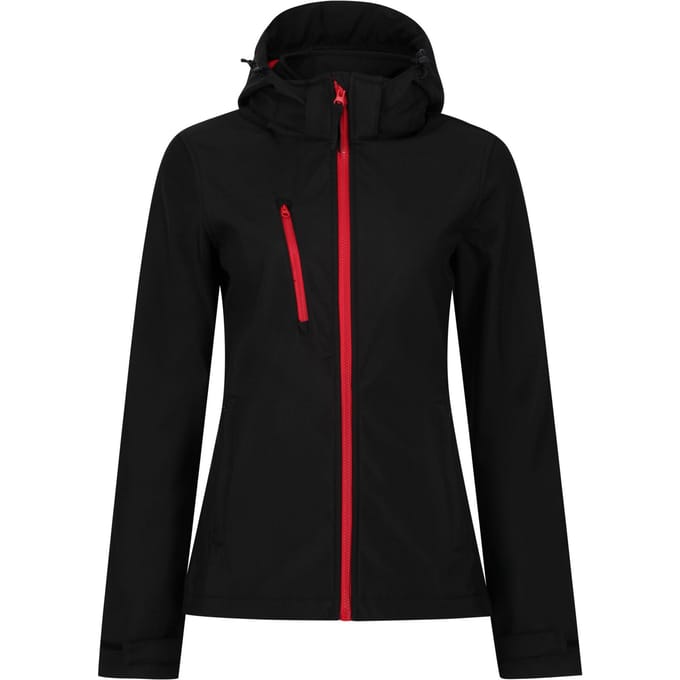 Regatta Dames/Dames Venturer 3 Layer Hooded Soft Shell Jacket (Zwart/Rood)