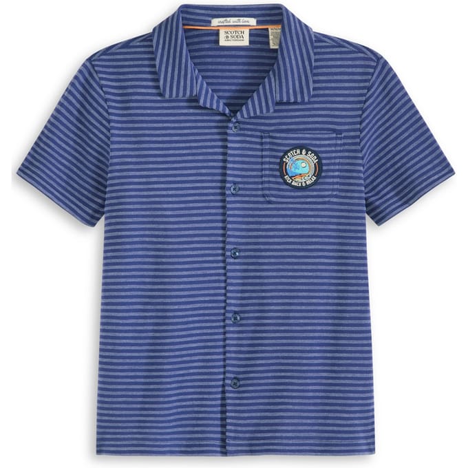Scotch & Soda Boys S&s Jersey Pique Stripe Button Up Navy Maat: M | Overhemden Outlet | kids | Blauw