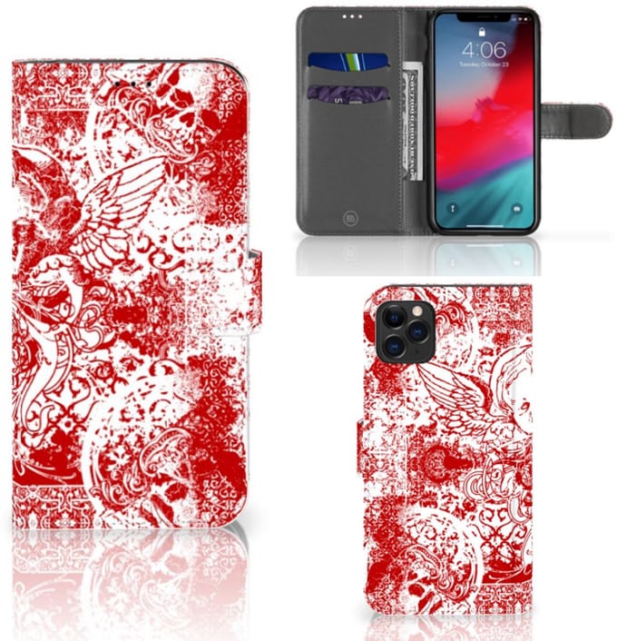 Telefoonhoesje met Naam Apple iPhone 11 Pro Max Angel Skull Rood