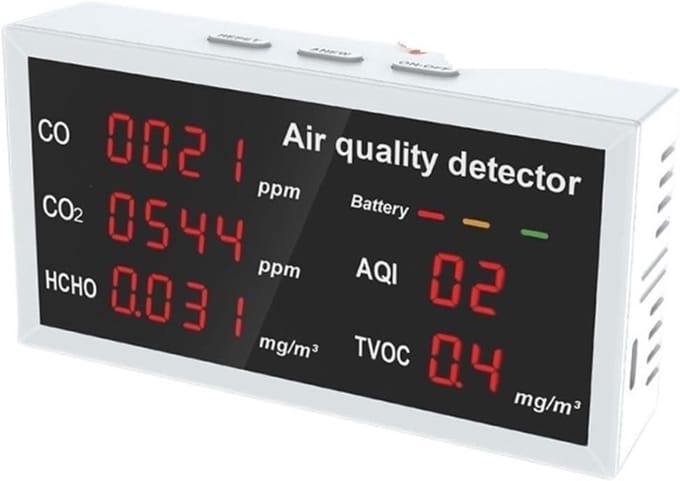Luchtkwaliteitsmonitor - CO2-meter - Binnenklimaat Bewaken - 6-in-1 Sensor - 18x12x4 cm - Wit