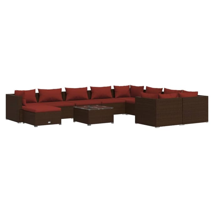 vidaXL - 11-delige - Loungeset - met - kussens - poly - rattan - bruin
