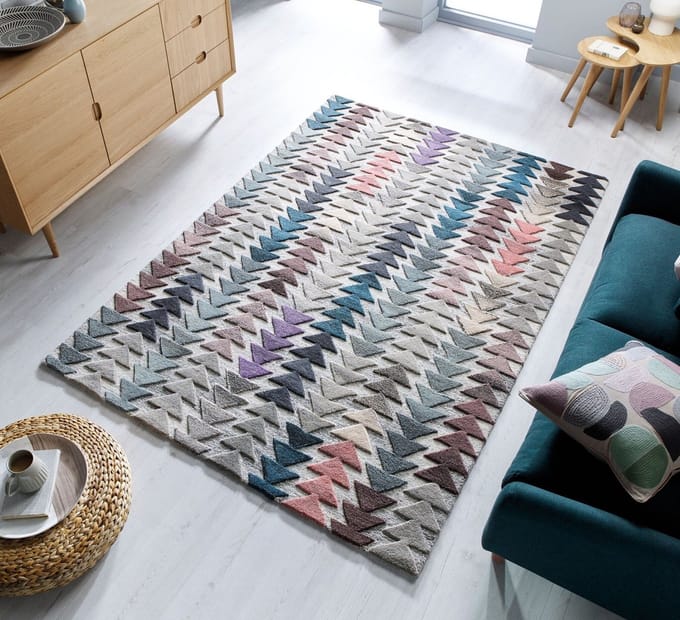 Flycarpets Archer Modern Laagpolig - 100% Wol - Geo Vloerkleed - Multi - 120x170 cm