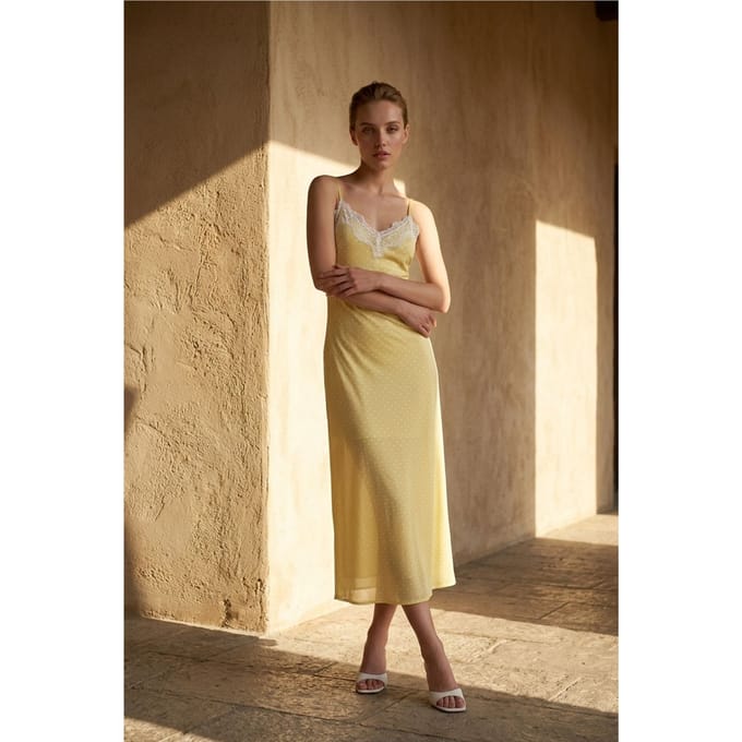 Dames Polka Dot Chiffon Maxi Jurk