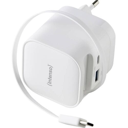 Intenso W65ACIC 65W GaN Power Adapter - USB-C Snel lader met oprolbare kabel - Laptop - Tablet - Smartphone- wit