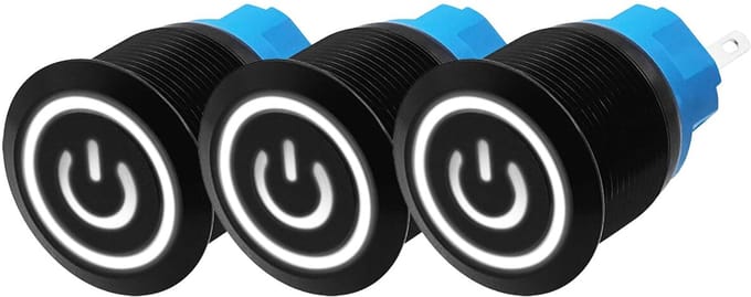 ProRide Drukschakelaar ON-OFF 220V - 22mm Metaal - Waterdicht - LED Ring Wit - 3 stuks
