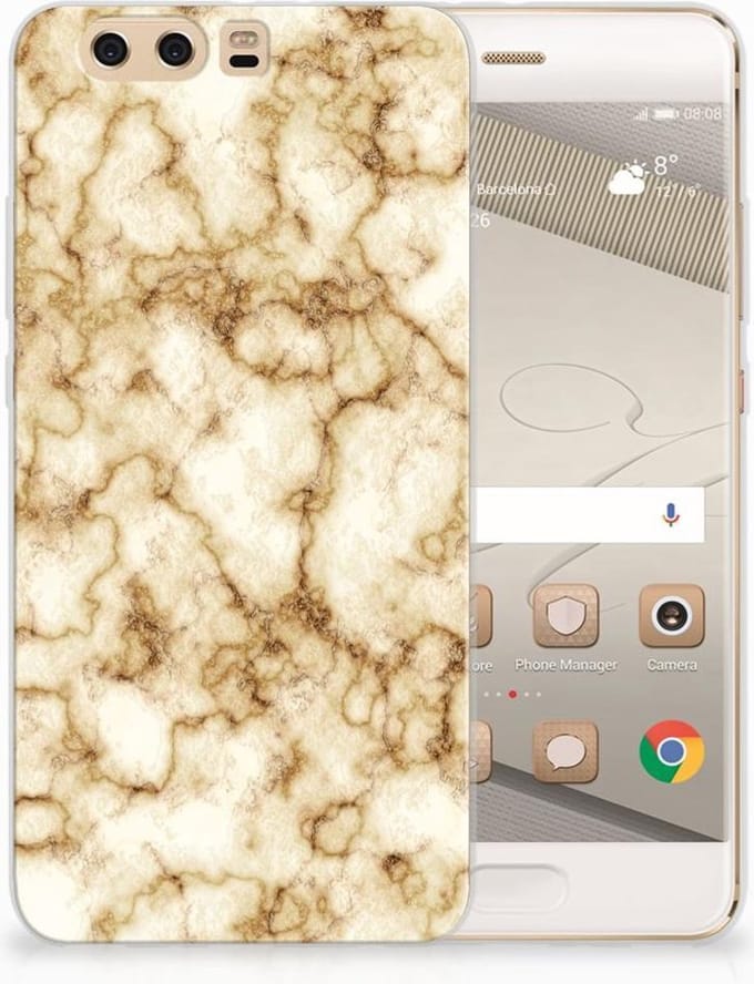 Huawei P10 Plus TPU Siliconen Hoesje Marmer Goud