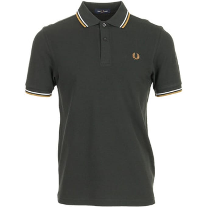 Fred Perry Twin tipped polo - night green dusky blue dark caramel