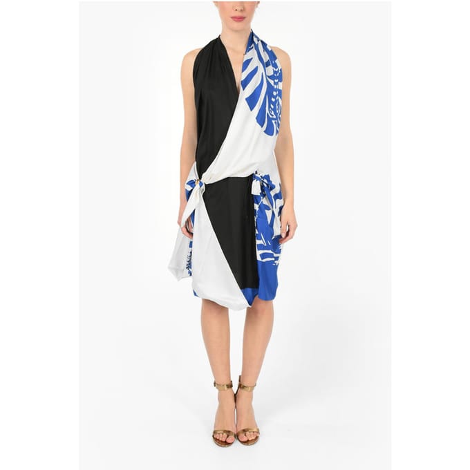 Gedrapeerde ZEBRA Halterneckjurk in Blauw