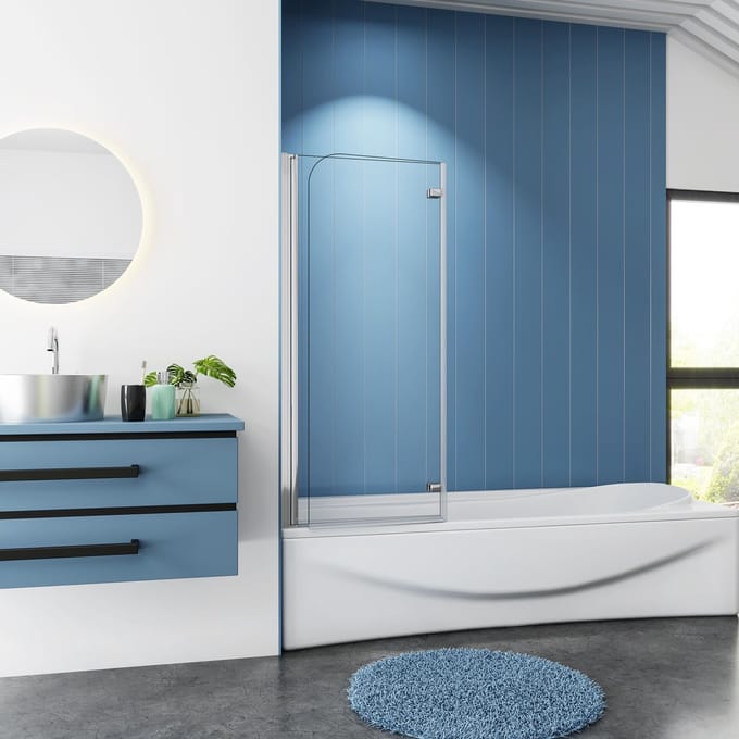 Badwand Crocus - 2-delig - 120x140 - 6mm - Helder Glas - Antikalk Chroom