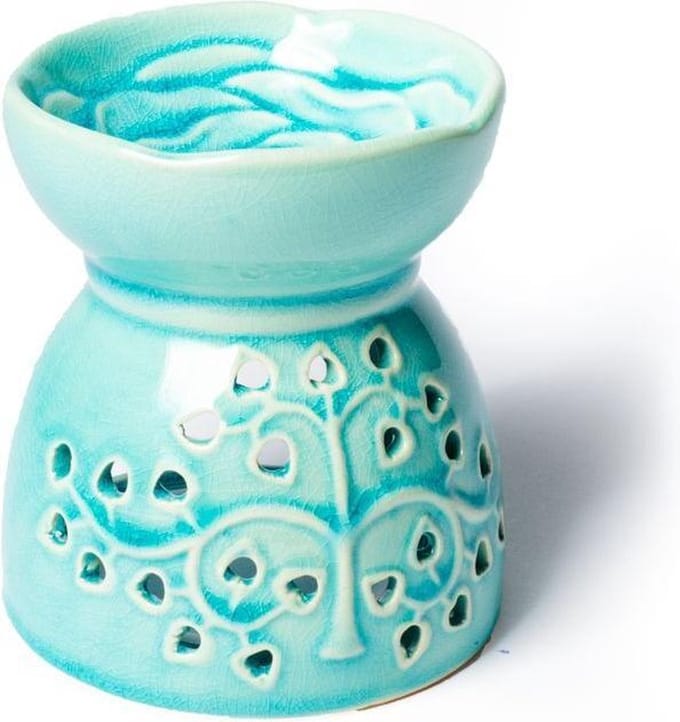 Oliebrander Levensboom Turkoois Keramiek - 11x9.5cm