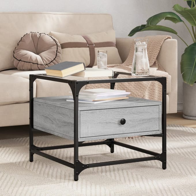 vidaXL - Salontafel - met - glazen - blad - 50x50x45 - cm - staal