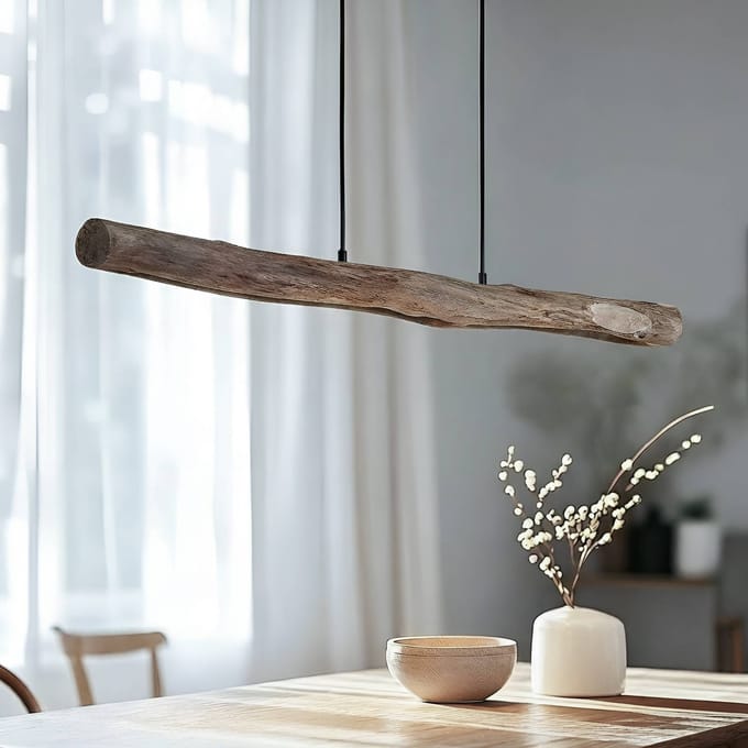 Lindby LED hanglamp Nekala, zwart, hout, lengte 120 cm