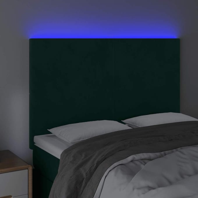 vidaXL Hoofdbord LED 144x5x118/128 cm fluweel donkergroen