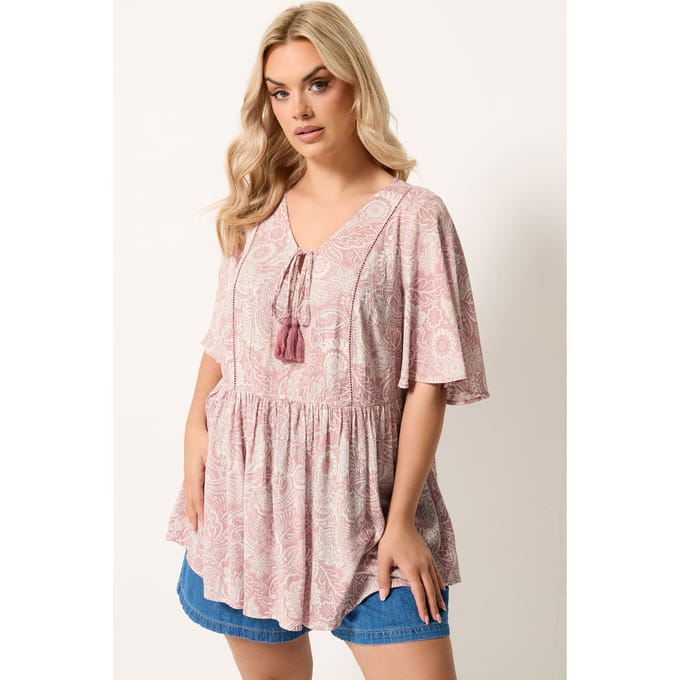 Yours Roze Top Met Paisleyprint En Striksluiting Size 42