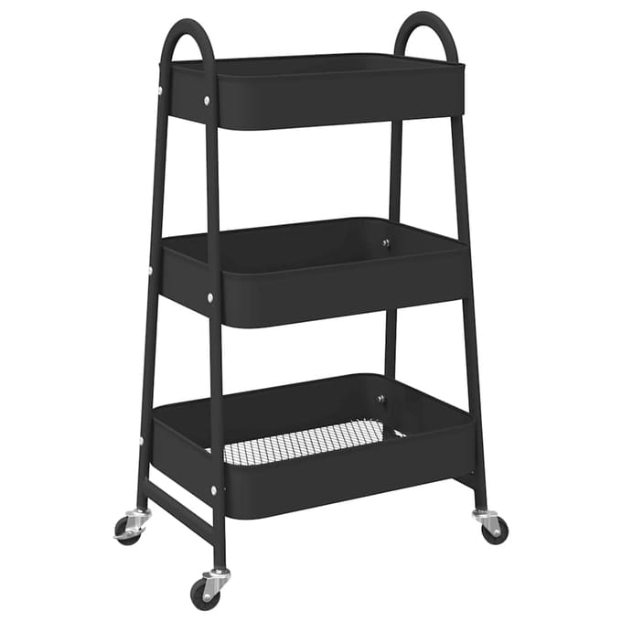 vidaXL - Opbergtrolley - 3-laags - 42x41,5x77 - cm - staal - zwart