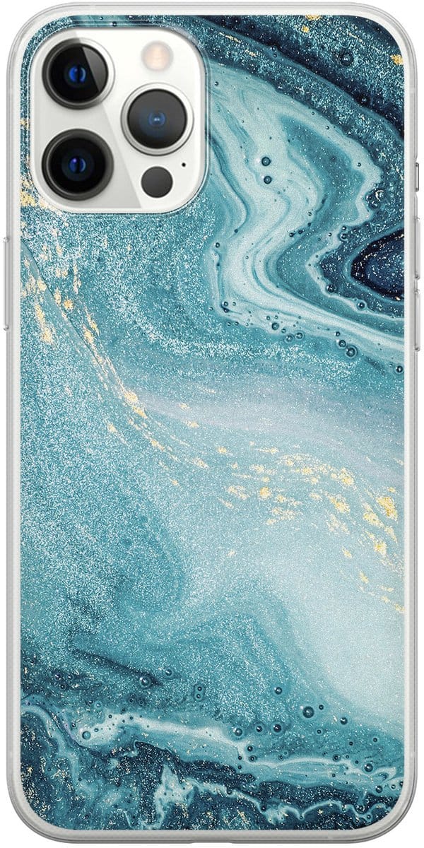 Leuke Telefoonhoesjes - Hoesje geschikt voor iPhone 12 Pro Max - Marmer blauw - Soft case - TPU - Marmer - Blauw