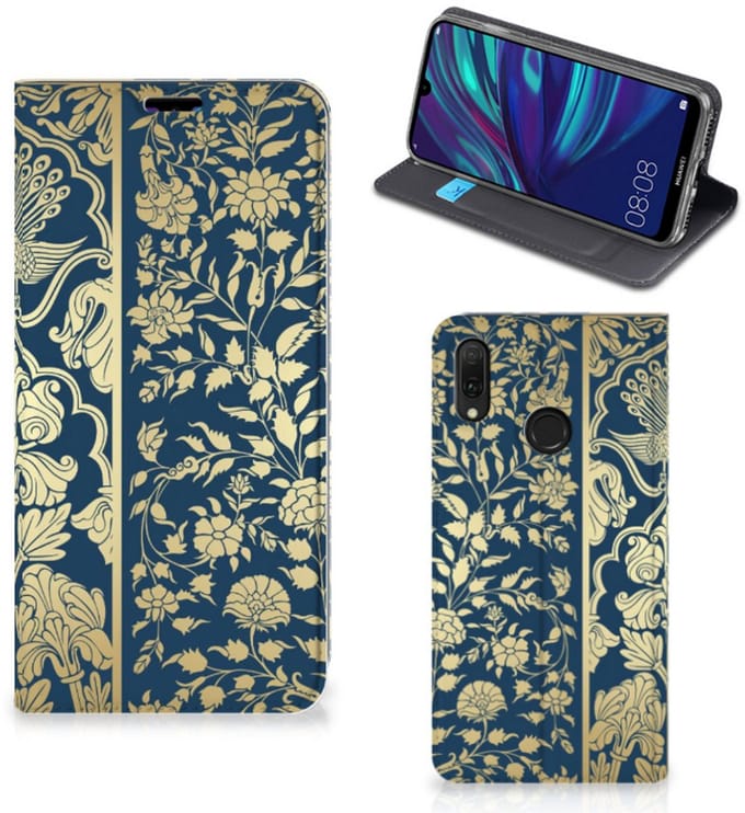 Huawei Y7 hoesje Y7 Pro (2019) Smart Cover Beige Flowers