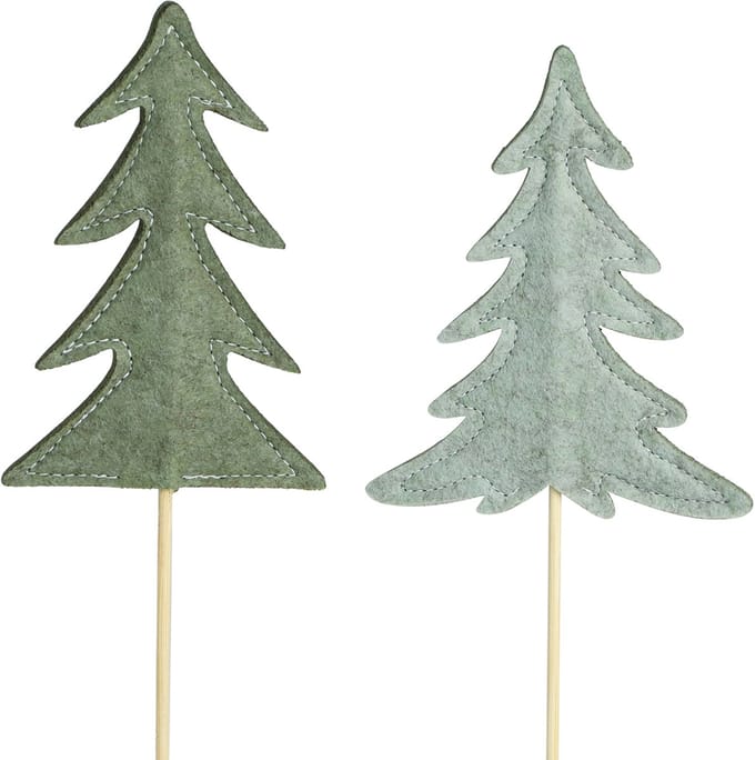 Bloemplug viltdecoratie groene kerstboom 11x3,5cm 6 st, 6 Stück