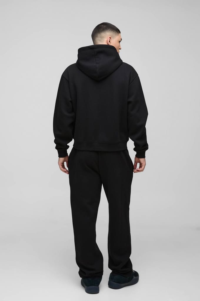 Oversized Boxy Officieel Tonal Print Zip Hoodie Trainingspak | Black | Size Medium