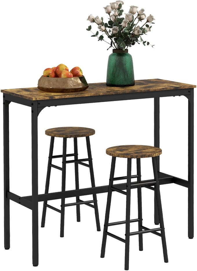 HOMCOM bartafelset - MDF/staal - 105L x 40B x 90H cm - rustiek bruin