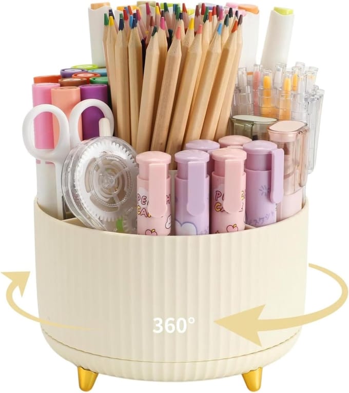 Omgoods - 360° Draaibare Pennenhouder met 5 Sleuven in Beige
