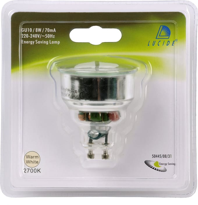 Lucide CFL BULB - Spaarlamp - Ø 5 cm - GU10 - 1x8W 2700K - Wit