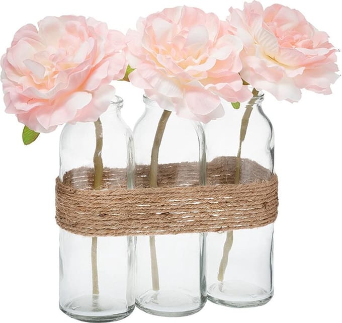 Roze kunstmatige rozen 23cm glazen vaas - Overig - Roze - Rose - SILUMEN