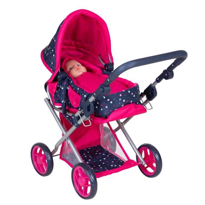 Roze 3-in-1 poppenwagen voor meisjes