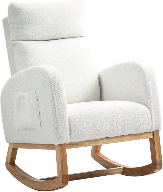 HOMCOM-Schaukelstuhl-Polyester, Schaumstoff-70L x 96B x 107H cm-Cremeweiß