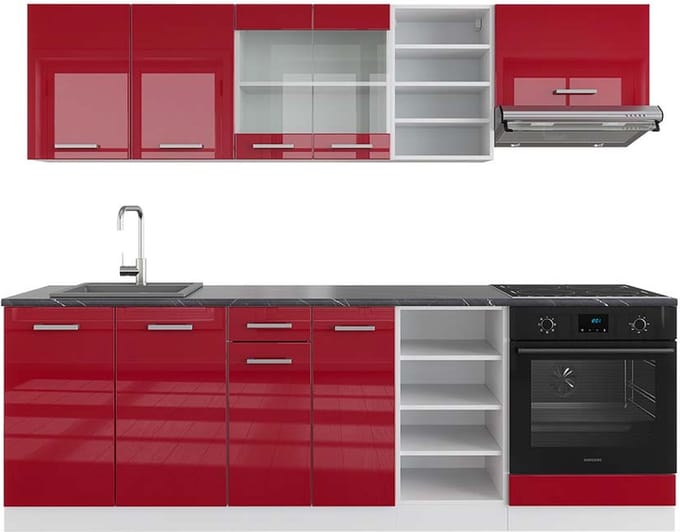 Vicco R-Line Complete keukeneenheid – 240 cm, WB Antraciet Rood hoogglans/wit