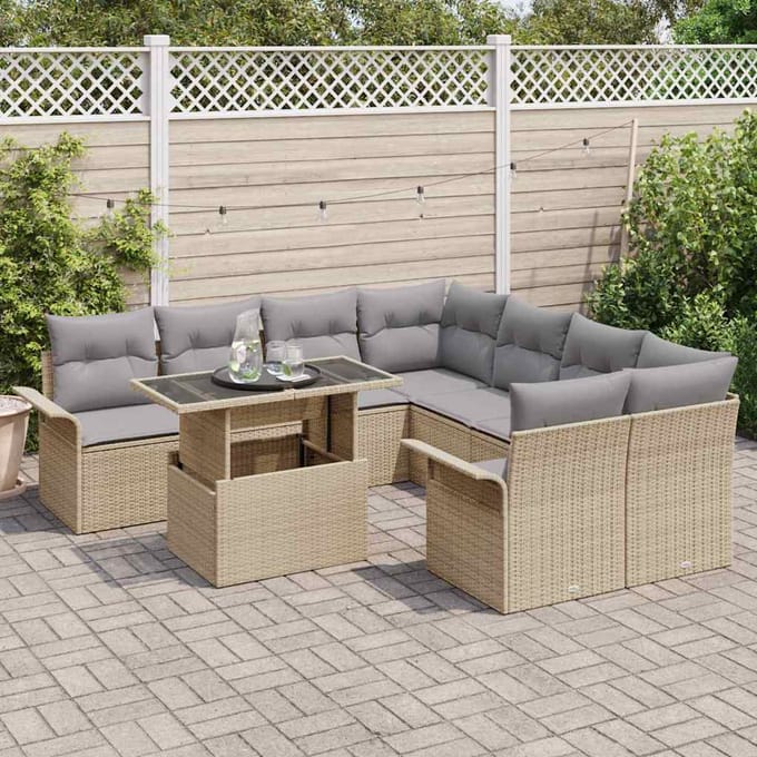 vidaXL - Tuinbank - Set - 9 - st - Beige - [Synthetisch]: - Poly - Riet