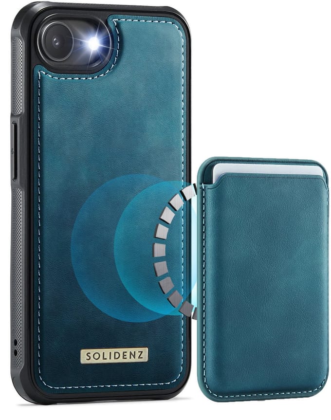 Geschikt voor iPhone 17e / 16e Hoesje met pasjeshouder - Solidenz MagSafe compatibel Wallet Backcover - 3 Kaarten - Schokbestendig - Blauw