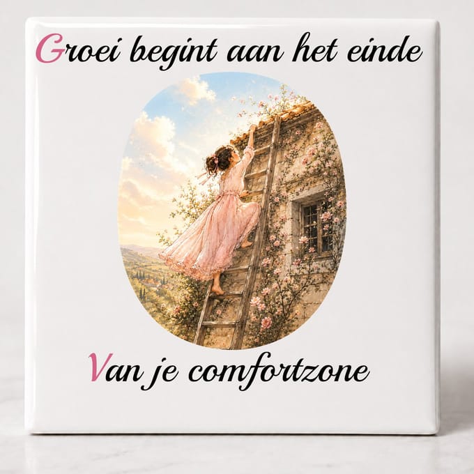 Tegel met spreuk Groei begint aan het einde van je comfortzone