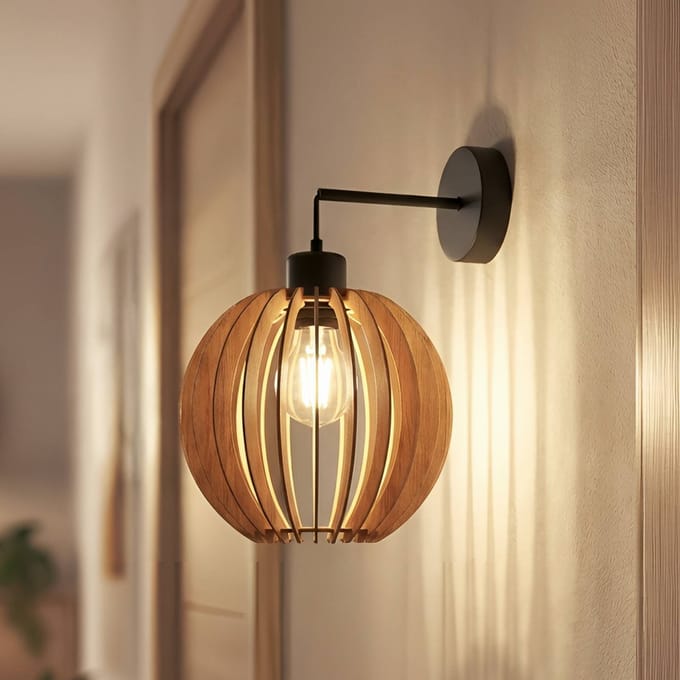 MCJ Wandlamp Clay, Ø 23 cm, berkenmultiplex, arm, E27