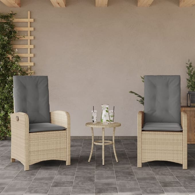 vidaXL - 3-delige - Bistroset - met - kussens - poly - rattan - gemengd - beige