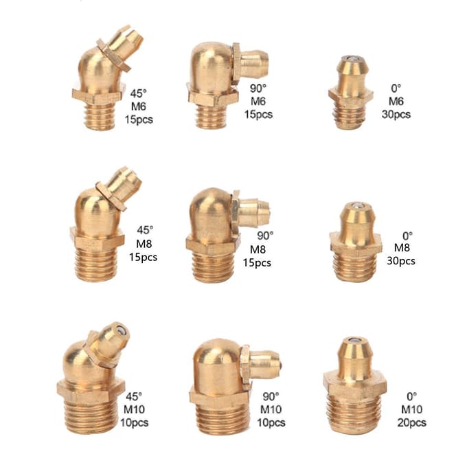 160 stuks Messing Smeernippel Smeernippel Fitting M6M8M10 45 90180 Graden