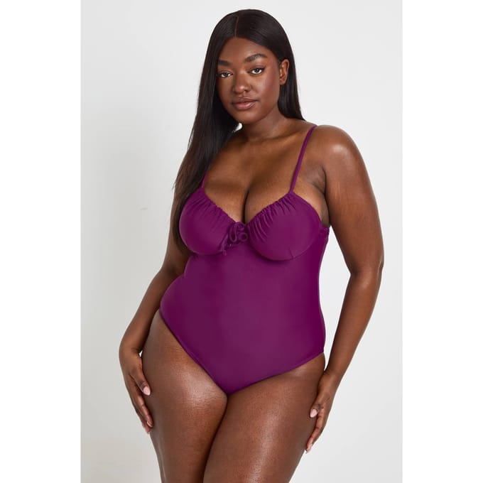 boohoo Dames Plus Badmode Essentials Beugel Badpak | Violet | Maat: 56