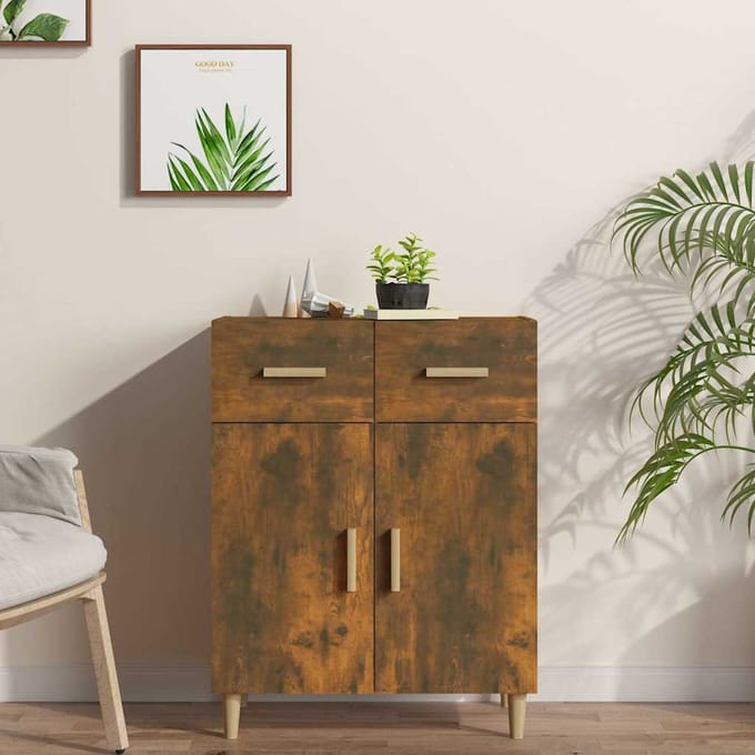 vidaXL - Dressoir - 69,5x34x89 - cm - bewerkt - hout - gerookt - eikenkleurig